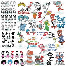 the cat in the hat stickers are all different colors and sizes, but one is not