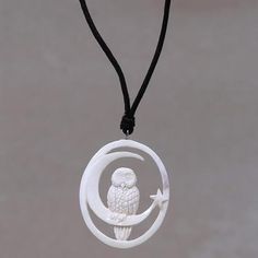 Bone pendant necklace, 'Magic Night' - Owl and Moon Bone Pendant Necklace Handmade in Bali Owl And Moon, Necklace Magic, Owl Moon, Magic Night, Clay Pendants, Mens Jewellery, Owl Pendant Necklace, Cow Bones, Witchy Crafts