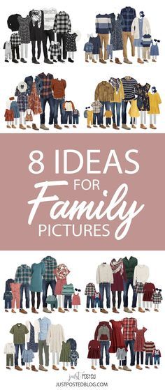 an image of family pictures with the words 8 ideas for family pictures on it in white and