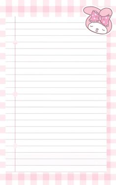 a pink and white checkered paper with a cartoon character on it