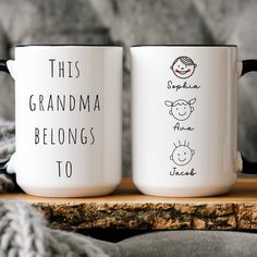 two coffee mugs with the words grandma and grandpa on them sitting next to each other