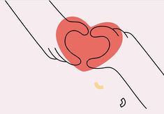 a hand holding a heart on top of a pink background