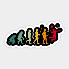 the evolution of basketball sticker is shown in multicolored silhouettes on a white background