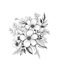 a black and white drawing of flowers