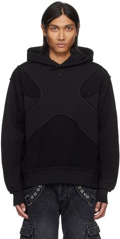 Reverse French terry and French terry hoodie. Frayed edges and exposed seams throughout. · Layered construction · Logo embroidered at front · Rib knit hem and cuffs Supplier color: Black Reverse French, Stylish Hoodies, Construction Logo, Exposed Seams, Mens Activewear