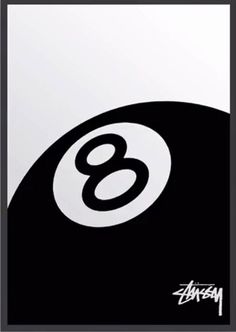 a black and white poster with the number eight on it