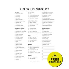 the life skills checklist is shown in black and white with a yellow circle around it