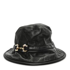 This is an authentic GUCCI Crystal Horsebit Bob Mulina Bucket Hat S in Black. This stylish hat is crafted of black leather with a gold hardware encrusted horesebit. Stylish Hats, Handbag Wallet, Wallet Accessories, Gold Hardware, Bucket Hat, Black Leather, Gucci, Wallet, Handbags