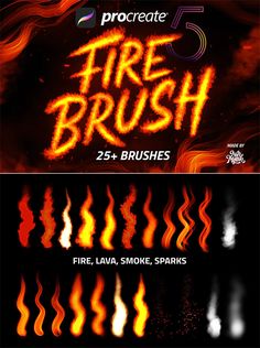 fire brushes for photoshopping and texturing, including the words'fire brush '