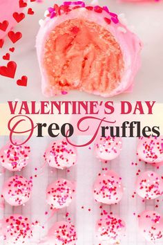 valentine's day oreo truffles with pink frosting and sprinkles