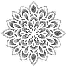 a black and white drawing of a flower with leaves on it's petals in the center