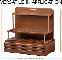 an old fashioned wooden desk with drawers on it and text overlay that reads, how to use the versatie in application used as a tabletop station