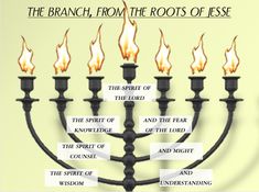 a menorah with candles and the words, the branch, from the roots of jesus