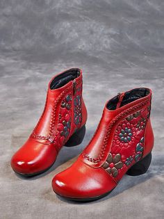 Women Vintage Leather Flower Jacquard Ankle Boots - Ada Fashion – Adorhershop Leather Flower, Leather Flowers, Women Vintage, Vintage Leather, Vintage Ladies, Ankle Boots, Boots, Leather