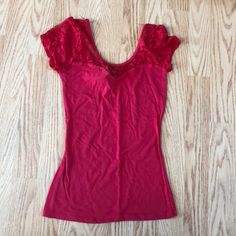 Wet Seal Red T-Shirt With Lace. Size S. Never Worn With Tags. Red Stretch V-neck T-shirt, Red Stretch Tops For Spring, Stretch Red Tops For Spring, Stretch Red Top For Spring, Red Cotton V-neck Top, Red T Shirt, Red T, Red Tshirt, Wet Seal