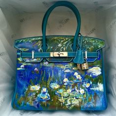 Birkin Bag Design, Painted Birkin Bag, Vintage Birkin Bag, Blue Shoes Aesthetic, Custom Birkin, Birken Bag, Dream Bag