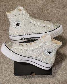 Prom Dresses With Converse Shoes, Bedazzled High Top Converse, Wedding High Top Converse, Wedding Shoes Bride Converse, Prom Converse Shoes, Quinceañera Converse Shoes, Bedazzled Converse Wedding, Converse Quinceanera Shoes, Homecoming Shoes Sneakers