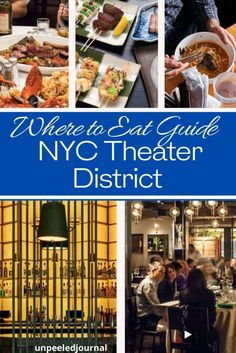 there are pictures of people eating and drinking at the same place in new york's theater district