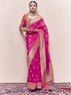 Description: Fabric: Pure Crepe Dola Silk With Tussles On Pallu Blouse: Designer Fancy Blouse Work: Heavy Viewing Work Color Family: Pink Style: Traditional Occasion: Bollywood, Wedding, Partywear, Traditional Saree Dimension:530 Cm x 110 Cm ( L x W) Blouse Length:80 Cm Approx. Washing Instruction: Dry Wash Do Note: Belt, Accessories and Blouse worn by Model is for presentation purpose only. Slight variation in actual color vs. image is possible. Irregularities in weaving and contrast color is n Saree Gown, Party Kleidung, Art Silk Sarees, Fancy Blouses, Embroidered Wedding, Chiffon Saree, Indian Ethnic Wear, West Indies