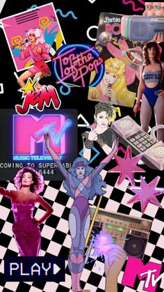 #80s #girly #weirdscience #boombox #vintage #tv #jemandtheholograms #barbie #mtv #madonna #retro Madonna Aesthetic 80s, Pop Music Collage, Mtv Wallpaper, 1980s Aesthetic, Pop Culture Moments