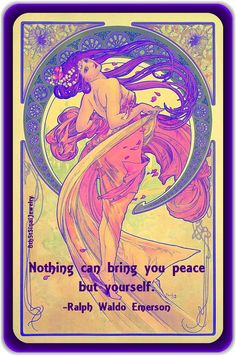 a poster with an image of a woman holding a flower in her hand, and the words nothing can bring you peace but yourself