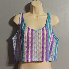 Wild Fable Women's Large Knit Crop Top Blue, Purple, White,Teal New With Tags Never Worn Measures Pit To Pit Unstretched 39", Shoulder To Hemline 16". Bin#145 Trendy Purple Knit Tops, Casual Purple Knit Top, Purple Knit Top For Spring, Purple Stretch Cotton Crop Top, Purple Cropped Tank Top For Spring, Cropped Purple Tank Top For Spring, Trendy Blue Knit Tank Top, Trendy Multicolor Knit Tank Top, Casual Multicolor Knit Crop Top