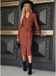 JJ's House Yes Button Cotton Blends Midi V-Neck Fall Spring Winter Bodycon Stretch Fabric NO Chocolate S Height:5.7ft(174cm) Bust:33.5in(85cm) Waist:26in(66cm) Hips:36in(91cm) Dress. #JJ's House #Yes #Button #CottonBlends #Midi #VNeck #Fall #Spring #Winter #Bodycon #StretchFabric #NO #Chocolate #S #Dress Winter Chocolate, Christmas Elegant, Long Sleeve Bodycon, Tea Length, Spring And Fall, Elegant Dresses, Stretch Fabric, Fall Winter, Midi Dress