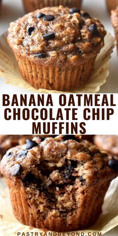 banana oatmeal chocolate chip muffins with text overlay