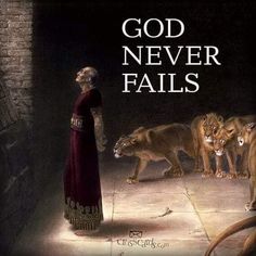 an image of a man standing in front of some animals with the words god never falls on it