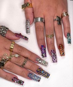 Nail Art Studio, Dope Nail Designs, Long Square Acrylic Nails, Nail Jewelry, Nail Art Accessories