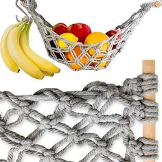 PRICES MAY VARY. SMALL KITCHEN? NO PROBLEM! – The HappiBox hanging fruit basket keeps your fruits and vegetables off the countertops, hanging neatly in it’s own fruit hammock with banana hook. COMPARE WITH THE REST – We sourced the best premium quality materials, including extra thick 100% cotton cord, and handmade the macrame in a modern boho style. The holes are less than 2 inches so the fruit will not fall through. AVOID BRUISING: This under cabinet storage for your favorite fruit or vegetabl Veggie Storage, Fruit Hammock, Hanging Fruit Basket, Storage For Kitchen, Produce Baskets, Potato Storage, Banana Holder, Boho Kitchen Decor, Hanging Fruit Baskets