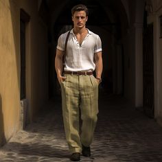 Season:Spring  Summer; Fabric:Linen Cotton Blend; Gender:Men's; Style:Fashion,Basic; Occasion:Casual,Daily,Holiday; Fit Type:Regular Fit; Function:Comfort,Breathable; Waistline:Mid Waist; Pattern:Plain; Design:Straight Leg,Pleats,Front Pocket; Pants Type:Summer Pants,Linen Pants,Trousers; Fly Type:Button; Front page:FF; Listing Date:01/03/2024; Hips:; Length:; Waist:; Fit US Size: Stylish Men Casual Summer, Summer Casual Outfit Men, Green Linen Pants Outfit Men, Zaddy Outfits, Linen Trousers Outfit Men, Men Italy Outfit Summer, Lenin Pants Outfit, White Lotus Mens Fashion, Mens European Fashion