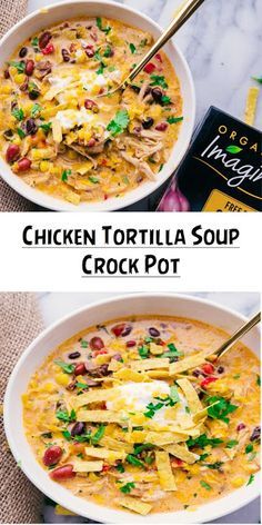 chicken tortilla soup in a white bowl