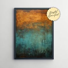 a painting hanging on the wall next to a sign that says, breathe forward with an orange and teal background