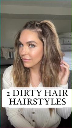 2 hairstyles that are great for dirty hair! Share with a fellow dirty hair warrior 😂 solidarity sisters cause we have almost made it!! Last day of school is Friday. We can do it!! 

#dirtyhairstyle #summerhairstyle #easyhairstyle #fasthairstyle #cutehairstyle #hairstyleonthego #messyhairdontcare Updos For Dirty Hair, Dirty Hair Hairstyles, 2 Hairstyles, Easy Hairstyles Quick, Lazy Hairstyles, Easy Hairdos, Crimped Hair, Easy Hair Updos, Get Out Of Bed