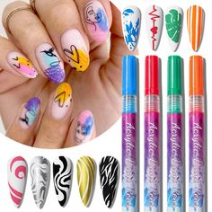 Drawing Line Pen Nail Dotting Abstract Painting Nail Graffiti Pen Polish Pen Decorating Pens, Nail Art Line, Pen Graffiti, Nail Pens, Graffiti Nails, Graffiti Pens, Pen Painting, Line Nail Art, Nail Acrylic