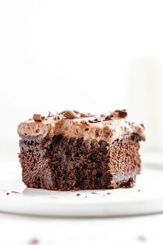 a piece of chocolate cake on a white plate