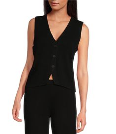 From Lucy Paris&#x2C; this vest features:Double knit fabricationV-necklineSleevelessButton front closureApprox. 20.25" lengthRayon/polyester/nylonHand washImported. Knit V Neck, California Cool, Double Knit, City Girl, Dillard's, Double Knitting, V Neck, Paris, Knitting