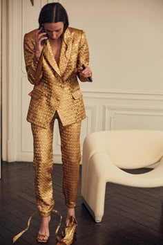 Tranquility Blazer– Johanna Ortiz Navajo Weaver, Designer Outerwear, Gold Suit, Pant Suits, Ankle Dress, Fall 24, Cocktail Attire, Johanna Ortiz, Cellulose Acetate