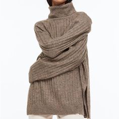 Nwt H&M Turtleneck! The Stock Image Is A Different Color Than The Sweater I Have But Included So You Can See Fit! Knit Turtleneck, Knit Turtleneck Sweater, Dark Beige, Loose Outfit, Ribbed Knit Sweater, Polo Neck, Casual Style Outfits, Fashion Company, World Of Fashion