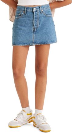 Levi's® Icon Skirt | Nordstromrack Denim Skirt Outfits, Perfect Denim, Plus Size Outerwear, Denim Details, Levis Women, Iconic Women, Clothing Size Chart, Womens Clothing Sizes, Jean Skirt