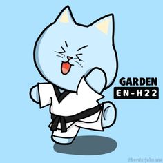 a cartoon cat is doing karate with the caption garden en - h2