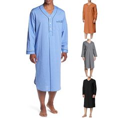 Season:Fall,Spring; Fabric:Polyester; Sleeve Length:Long Sleeve; Gender:Men's; Quantity:1 PCS; Nightwear Style:Loungewear,Pajamas,Nightgown,Sleepwear,Nightshirt; Style:Soft,Fashion,Comfort; Elasticity:Micro-elastic; Occasion:Bed,Home; Age Group:Adults; Function:Breathable; Pattern:Pure Color; Design:Basic; Neckline:V Wire; Listing Date:09/01/2022; Length:; Shoulder Width:; Bust:; Sleeve Length: Blue Long Sleeve Nightgown For Lounging, Men's Sleepwear & Loungewear, Men's Nightgown, Men's Sleepwear, Men Nightwear, Cozy Pjs, Men's Pajamas, Men's Robes, Silk Nightgown