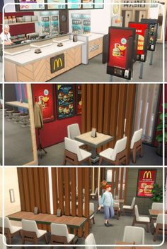 four different views of the inside of a mcdonald's restaurant