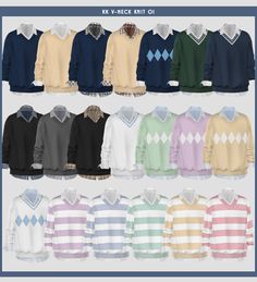 the sweaters are all different colors and sizes