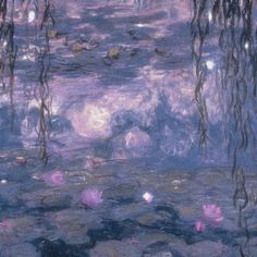 water lilies are floating on the surface of a pond