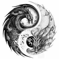 a yin yang dragon tattoo design on a white background