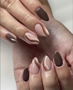 Nail Art Coklat, Beige Nails Ideas, Beige Nails Design, Tan Nails, Brown Nail Art, Brown Acrylic Nails, Brown Nails Design, Beige Nails, Casual Nails