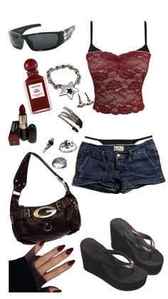 Red hot outfit ideas y2k 💋💋💋 Red Outfit Ideas, Hot Outfit Ideas, Mcbling Fashion, Alt Outfits, Downtown Outfits, Y2k Outfits, Mode Inspo, Red Outfit