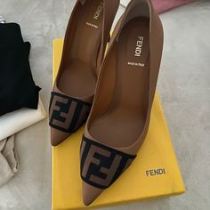 Fendi Heels - Like New - Mint Condition - Size 39.5 - Worn Once Or Twice - Only Sign Of Wear Is On The Bottom - Comes With Box And Tissue Paper! Beautiful Caramel Leather With The Fendi Logo Across The Point Of The Toe - Stunning Shoes! Fendi Shoes Woman, Fendi Heels, Fendi Logo, Stunning Shoes, Fendi Shoes, Brown Shoe, Mint Condition, Shoes Women Heels, Like New